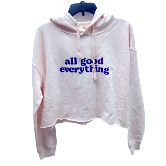 Fanjoy crop peach “all good everything” hoodie size large (Preowned) - Picture 1 of 8